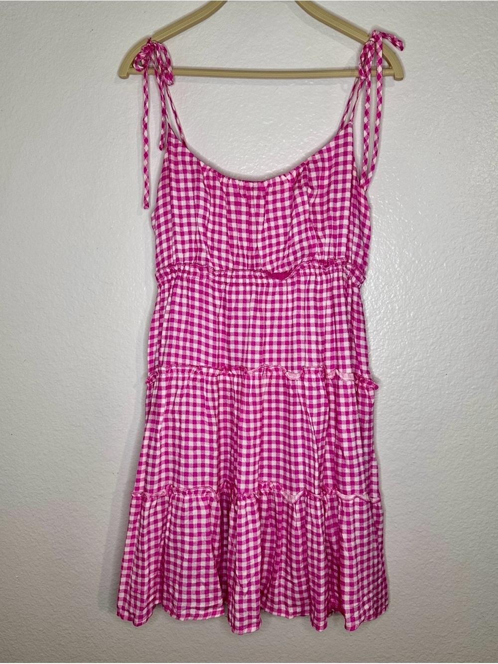 Forever 21 Pink Gingham Tie-Strap Tiered Sundress